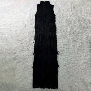 Extreme Pleated Please Fringe Maxi Length Sleeveless Dress Black 5 - Picture 1 of 14
