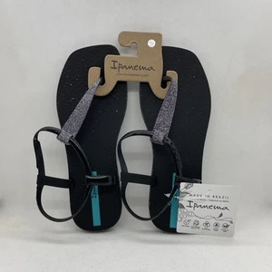 Ipanema Class Edge Glow T-Strap Thong Sandal, Black Glitter, Women’s Size 7US - Picture 1 of 7