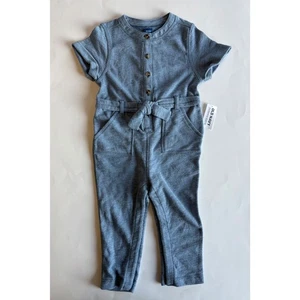 Old Navy Infant Girls 18-24M Blue Pants Romper Short Sleeve Belted Button NEW - Picture 1 of 6