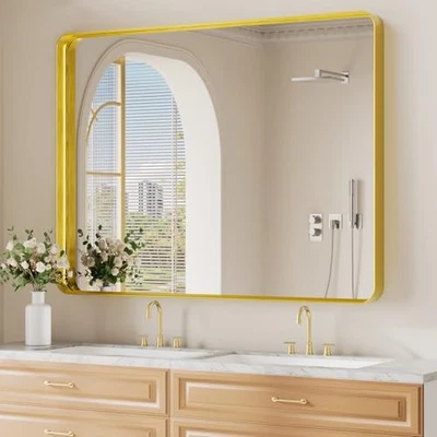  Espelho de banheiro para parede, 36x48 polegadas metal fosco moldura profunda 36"L x 48"W ouro - Imagem 1 de 4