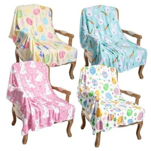  4 Pcs Easter Blankets Eggs Rabbit Throw Blanket Soft Cozy Lightweight Flannel  - Picture 1 of 8