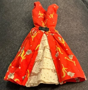 Vintage Barbie Dress 1964 Garden Tea Party Red Floral with Ruffles Mattel Tag - Picture 1 of 3