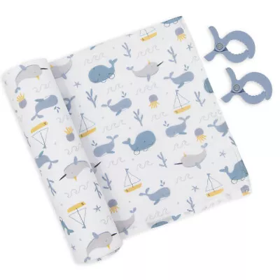 Living Textiles Cotton Muslin Baby/Newborn Swaddle & Pram Pegs Whale Of A Time • 25$