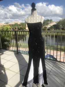 LADIES SIZE 10 BLONDIE NIGHTS BLACK/WHITE LONG SPARKLE DRESS SPAGHETTI STRAPS - Picture 1 of 5