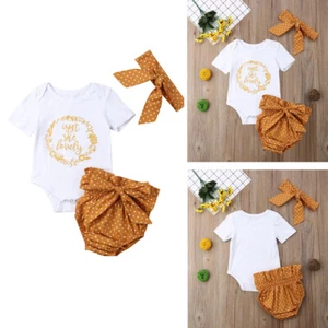 Newborn Baby Girl Short Sleeve Romper+Shorts+Headband Bodysuit Toddler Outfits - Picture 1 of 10