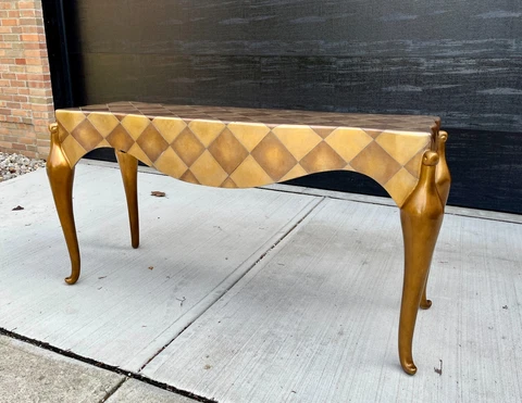 A Rare Vintage Art Deco Enameled Wood Harlequin Console Table Cover