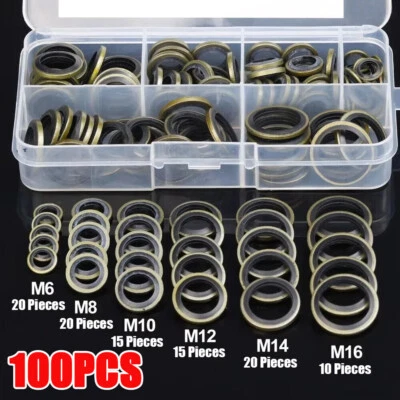 100x Car Bonded Seal Oil Drain Plug Gasket Seal Washer Set Assortment of M6- M16 - Image 1 of 4