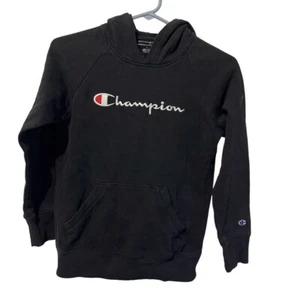 Champion Hoodie Youth Large Black Cotton Polyester Pullover Sweatshirt Kids - Picture 1 of 7