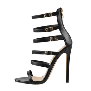 Sexy sandalias de mujer con hebillas con cremallera de aguja ajustadas tacones altos negras para club nocturno - Imagen 1 de 18