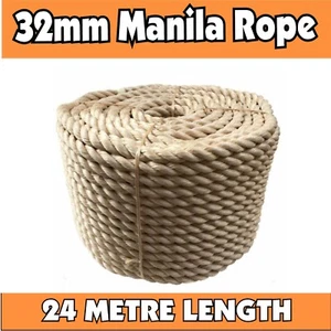 24m Natural Fibre Hemp Sisal Rope 32mm Manila Jute heavy duty garden - Picture 1 of 5