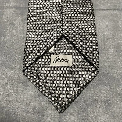 Corbata de seda para hombre Brioni cadena gris jacquard geométrico Italia diseñador lujo Foto 1 de 4