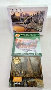 New Sealed Lot Of 3 Wolf/Native American Indian Jigsaw Puzzles 2x1000, 1x300 pc