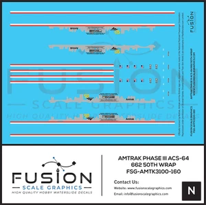 N Scale Amtrak Phase III ACS-64 662 50th Train Sim Locomotive Decal Set - Picture 1 of 1