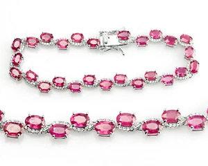 Natural Pink Ruby Gemstone 925 Sterling Silver 6x4 MM Chunky Bracelet Jewelry - Picture 1 of 6
