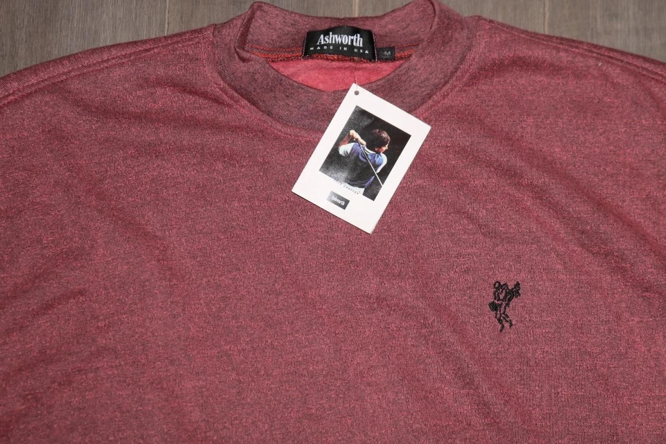 VINTAGE 80s ASHWORTH MENS CREW SWEATSHIRT FRED COUPLES PINK USA MEDIUM RARE NEW - Image 1 of 1