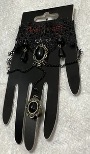 GOTH STYLE LACE BRACELET W ATTACHED RING -BY BODY RAGE /SPENCER’S -NEW - Picture 1 of 17