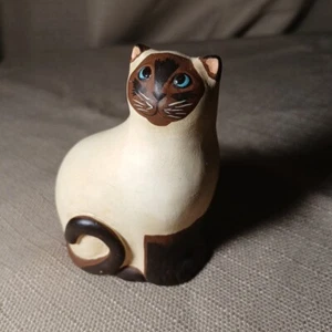 Vintage Ceramic Cat Figurine Lisa Larson Style Siamese Brown Beige Miniature - Picture 1 of 9