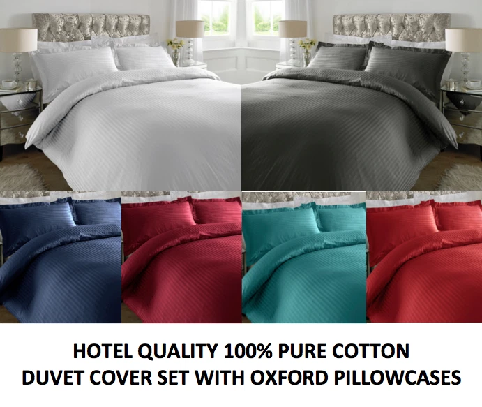 LUXURY 300TC 100% EGYPTIAN COTTON SATIN STRIPE DUVET COVER OXFORD SET SIZE