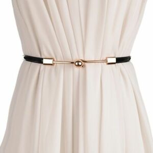 Womens Adjustable Leather Belt Fashion Dress Waistband Gold Buckle Straps Casual