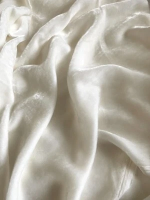 Off-White/Ivory Silk Velvet Fabric by the Yard, 1/2 Yard and 1/4 Yard, 45" Wide - Image 1 of 4