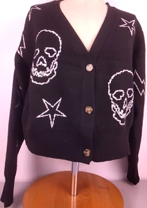 No Boundaries Black Soot Skull Graphic Button Front Cardigan Size S (4-6) - New - Picture 1 of 13