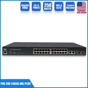 POE Switch 24 Ports+2 Ethernet +2 SFP Uplink 250W 802.3af/at Network IP Cameras - Picture 1 of 5