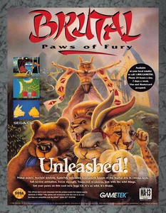 Brutal Paws of Fury Sega CD Print Ad Vintage Art B 1994 - Photo 1/1
