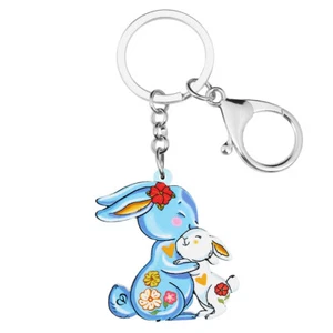 Easter Mother's Day Acrylic Cute Rabbit Bunny Keychains Car Key Ring Charms Gift - Picture 1 of 10