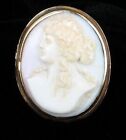 Antique 1860 10K Gold Pink Conch Shell Cameo Pin Victorian Classical Beauty 1.5"