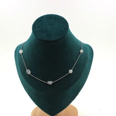 Pietre E Minéraux. Collana Perle Pietra di Luna India Catena IN Acciaio, - Immagine 1 di 4