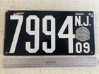 Antique 1909 Porcelain New Jersey License Plate Tag 7994 All Original Excellent