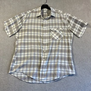 Vintage 80s Levi’s Shirt Men’s L Plaid Gray Sawtooth Pocket Polyester Western - Picture 1 of 10