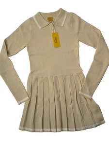 Junior Pullover Kleid Medium Fit & Flare Plissee Langarm Stretch beige/weiß - Bild 1 von 9