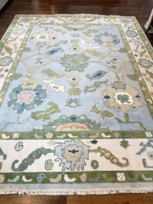 Modern Oushak Rug Cream-Blue Turkish Rug Hand-Knotted Home Decor Rug,  Area Rug. - Image 1 of 4
