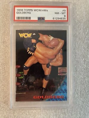 De colección 1998 Topps WCW/nWo Goldberg #9 PSA 8 como nuevo Rookie RC casi nuevo-como nuevo Foto 1 de 4