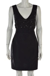 NEW Reiss Dress Size 8 Black Beaded Sheath Above Knee Sleeveless Silk Cocktail - Picture 1 of 6