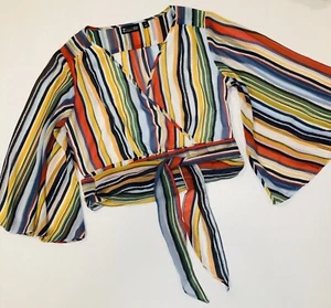 New York & Co 7th Avenue Design Studio Medium Bell Sleeve Wrap Waist Top Summer - Picture 1 of 9