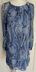 NWT Tommy Hilfiger L/S Stretch Multi-Blue Paisley/Floral Cocktail Length Dress 4 - Picture 1 of 17