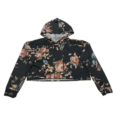 Sudadera con capucha corta Charlotte Russe negra floral manga larga para mujer talla S Foto 1 de 4