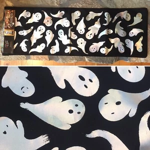 Cynthia Rowley Halloween Silver Shimmer Ghosts Table Runner Black Designer 14x48 - Picture 1 of 9