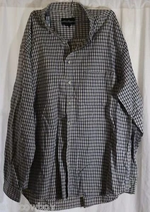 EDDIE BAUER Navy Blue Ivory Plaid Cotton Button Down Shirt Men's  XLT - Picture 1 of 5