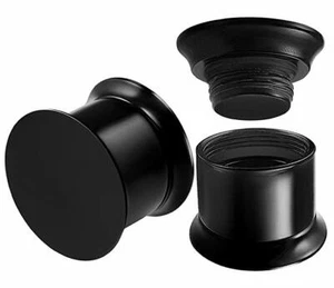 Smooth Black ACRYLIC Screw Fix Ear Plugs Stretchers Flesh Tapers Expanders A895 - Picture 1 of 1