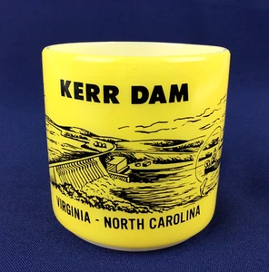 Federal Coffee Mug Milk Glass KERR DAM VA - NC Fisherman Yellow & White Vintage  - Picture 1 of 11