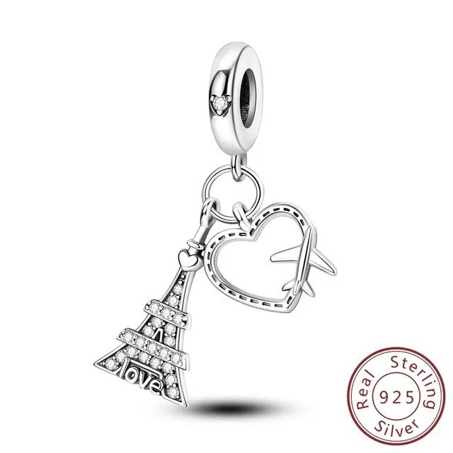 Love Paris Eiffel Tower Charm For European Bracelets S925 Sterling Silver - Image 1 of 3