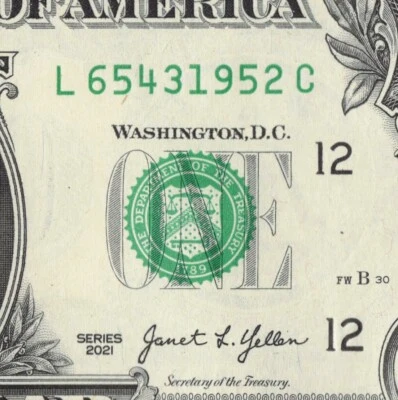 Four Digit Ladder Fancy Serial Number One Dollar Bill L65431952C Year Note 1952 - Image 1 of 4