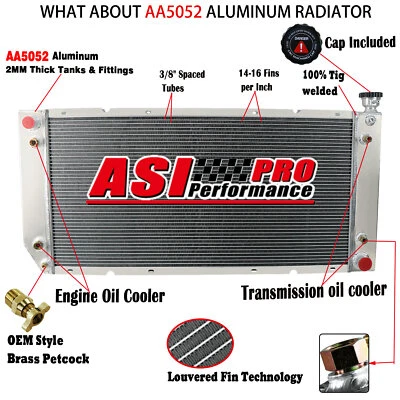 3 Row Aluminum Radiator For 1996-2000 Chevy GMC C/K 1500 2500 3500 Cadillac 5.7L - Image 1 of 4