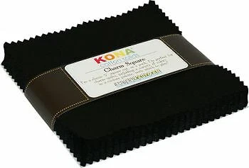 Kona Black Solids Charm Pack (42) 5" Squares Cotton Quilt Fabric