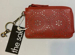 The Sak Slim Card Wallet Leather Embossed Clip Keychain Zip Around Coral - Picture 1 of 8