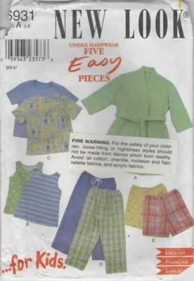 Cut Sewing Pattern 6931 unisex kids sleepwear stretch knit robe pajamas size 3-8 - image 1 of 2