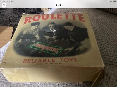 VINTAGE RELIABLE TOYS MADE IN ENGLAND TINPLATE ROULETTE SET COMPLETE - Image 1 of 4